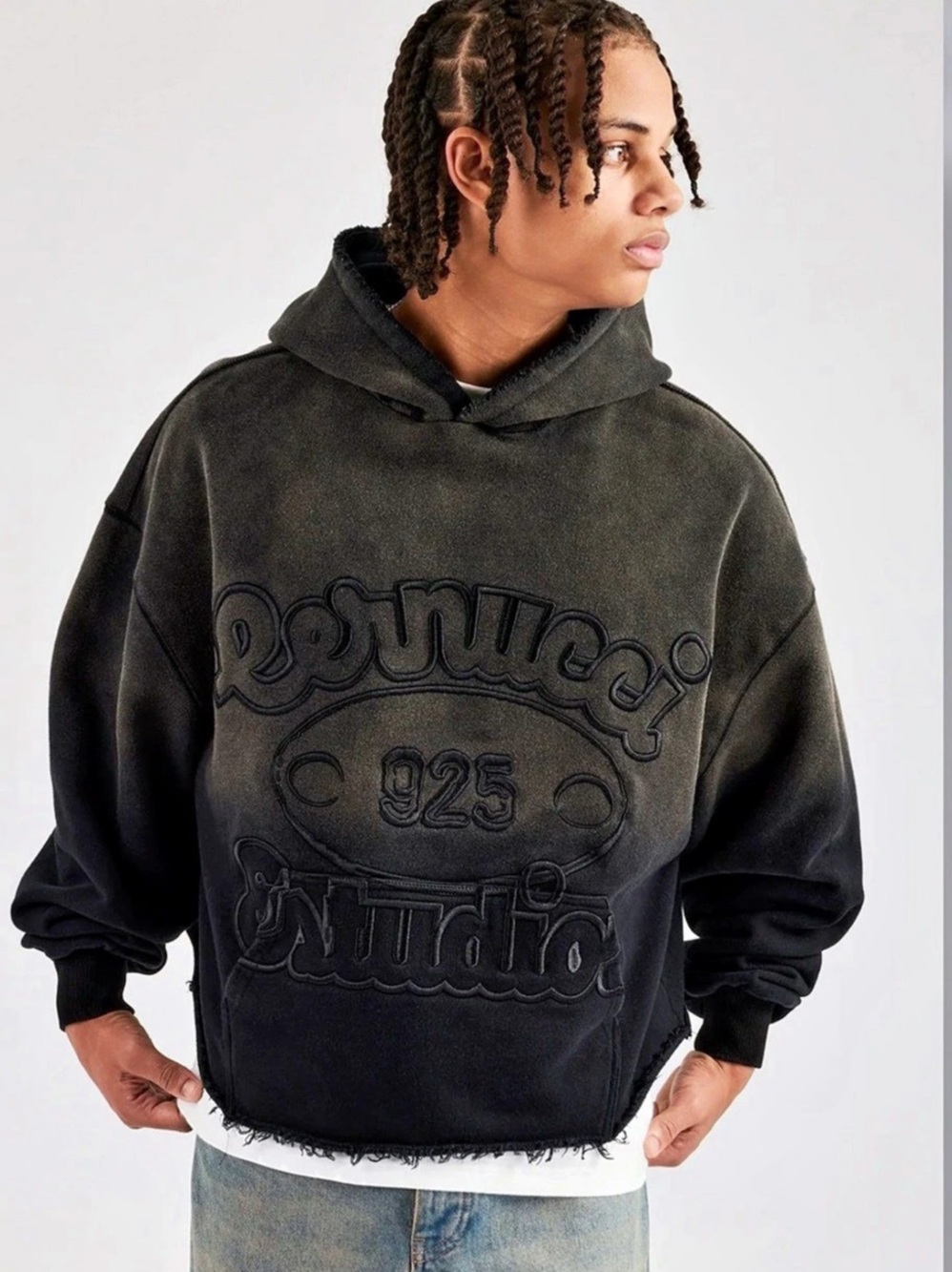 Cernucci 925 Studios Washed Applique Hoodie Black NWT MENS